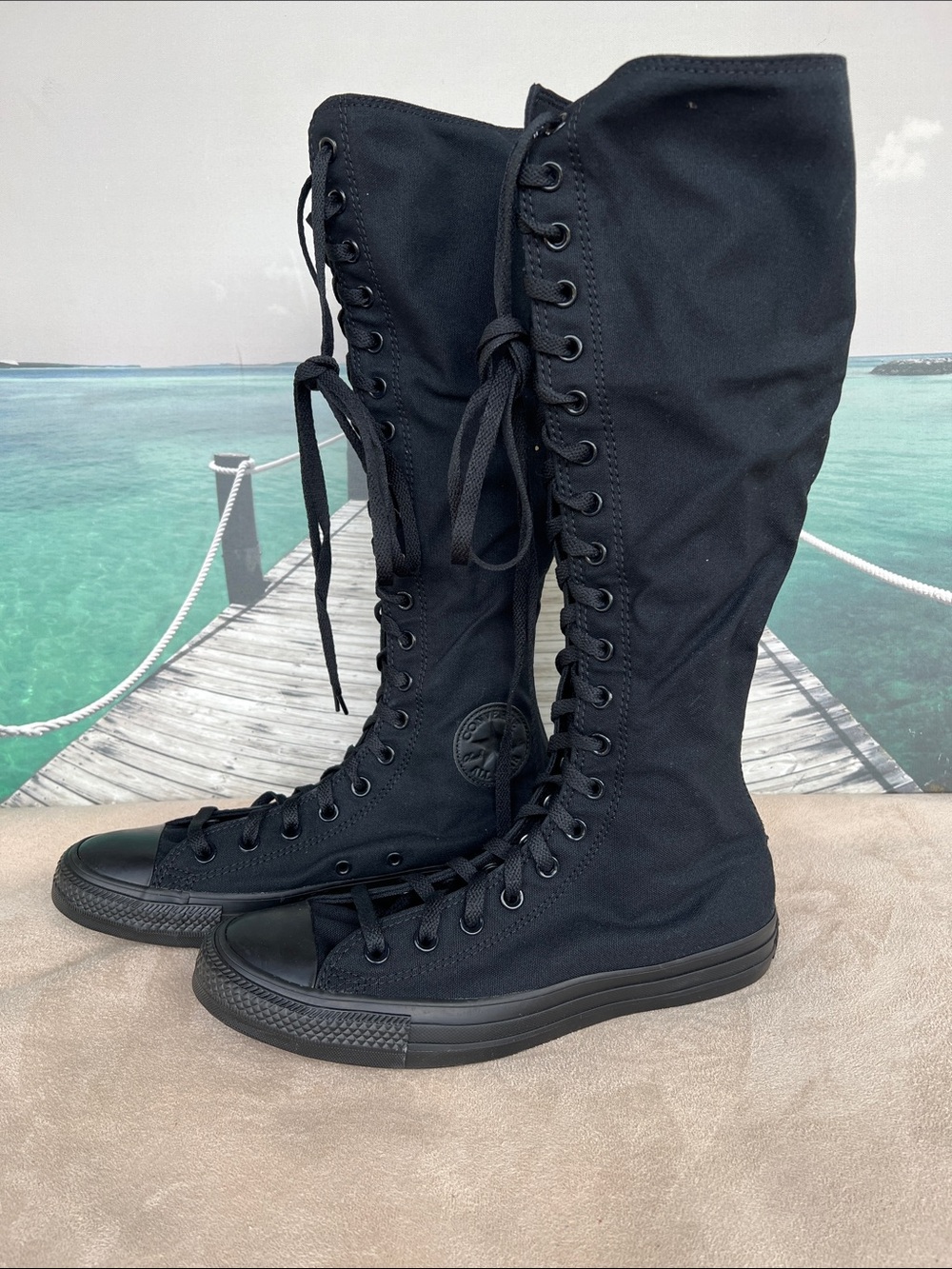 UNISEX Converse Black Tall Lace-Up Canvas Knee Boots